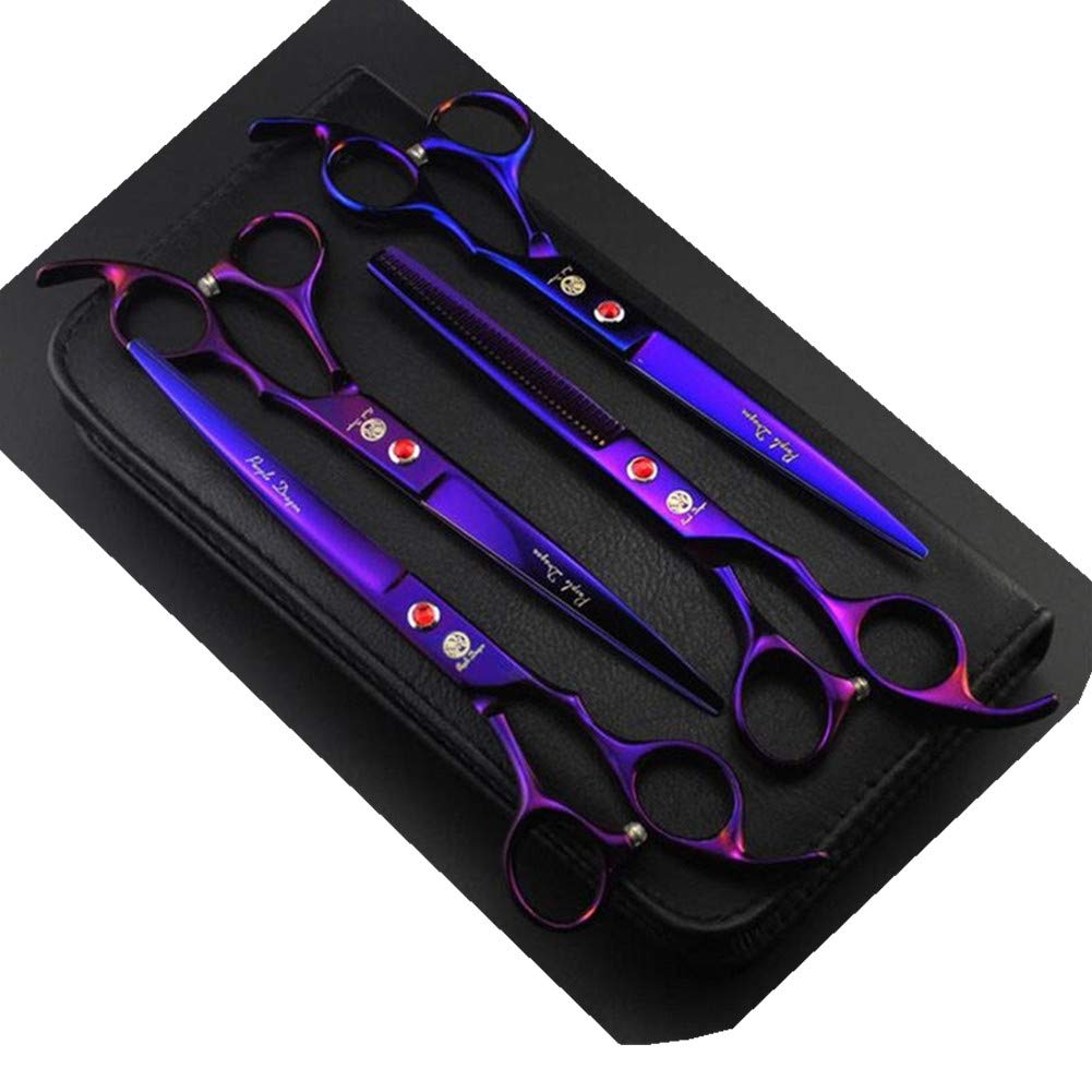 Purple Dragon 7.0 inch Dog Grooming Hair Cutting& Thinning Shear Pet Grooming Stainless Steel Scissors with Comb for Pet Groomer (Purple) by Purple Dragon