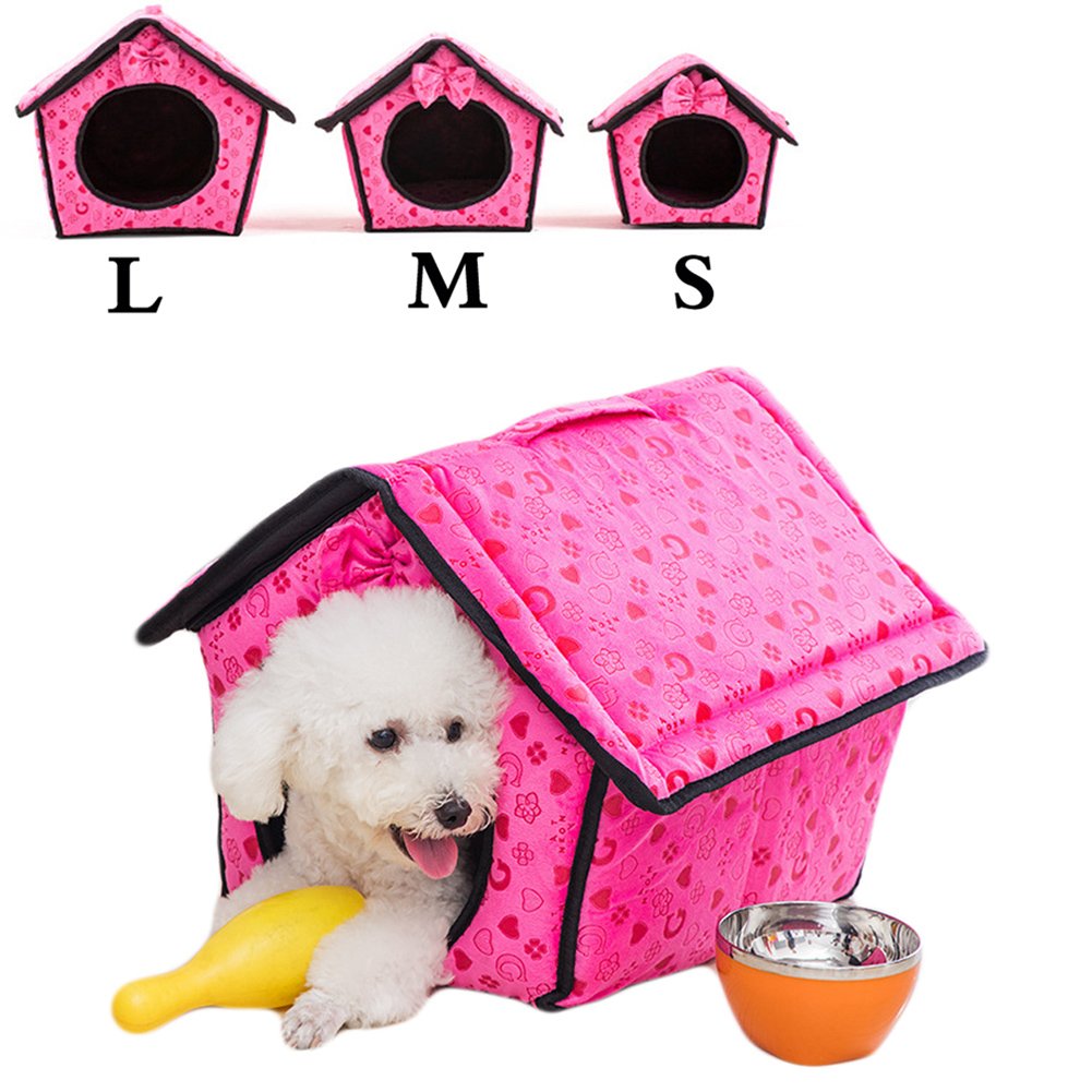 Saymequeen Lovely Heart-Shaped Pattern Indoor Dog House Cat Cave Bed Puppy Kitten Play Room Bed Pet Cave (L:34x38x34cm/13.3x14.9x13.3 inch, Rose red) by Pet-Saymequeen
