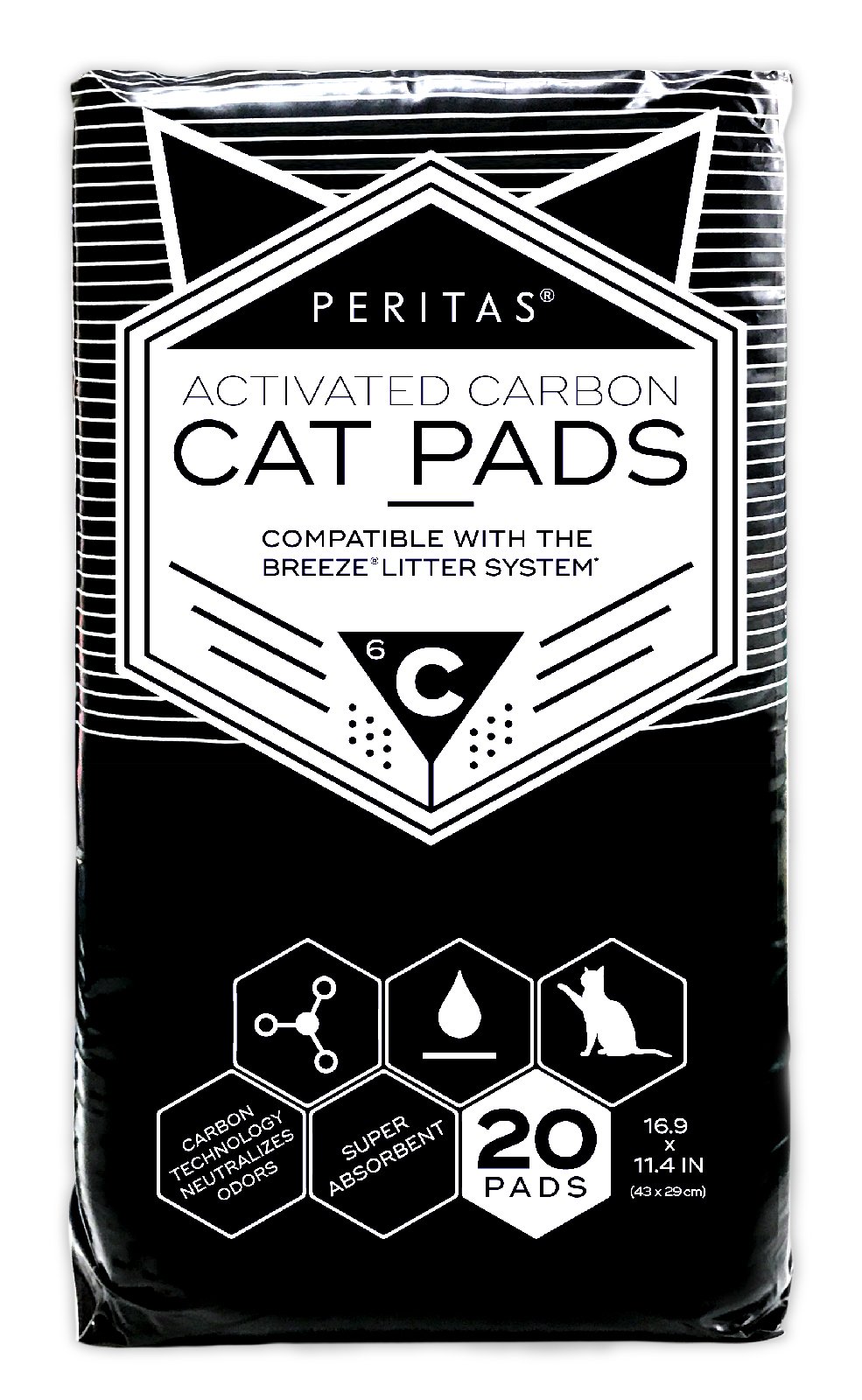 Peritas Activated Carbon Cat Pads for Breeze Tidy Cat Litter System 16.9''x11.4'' (20) by Peritas