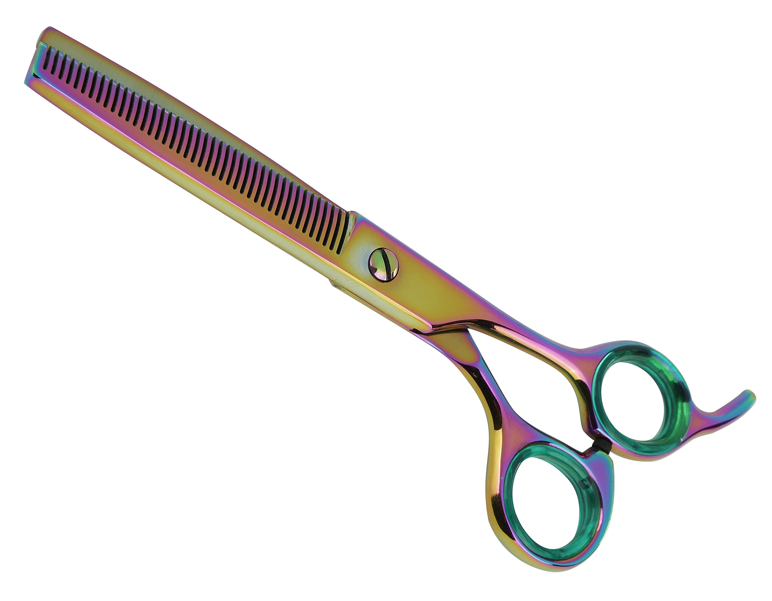 Sharf Gold Touch Pet Shears, 6.5'' 42-Tooth Rainbow Thinning Shear for Dogs, 440c Japanese Stainless Steel Dog Thinning Shears by Sharf