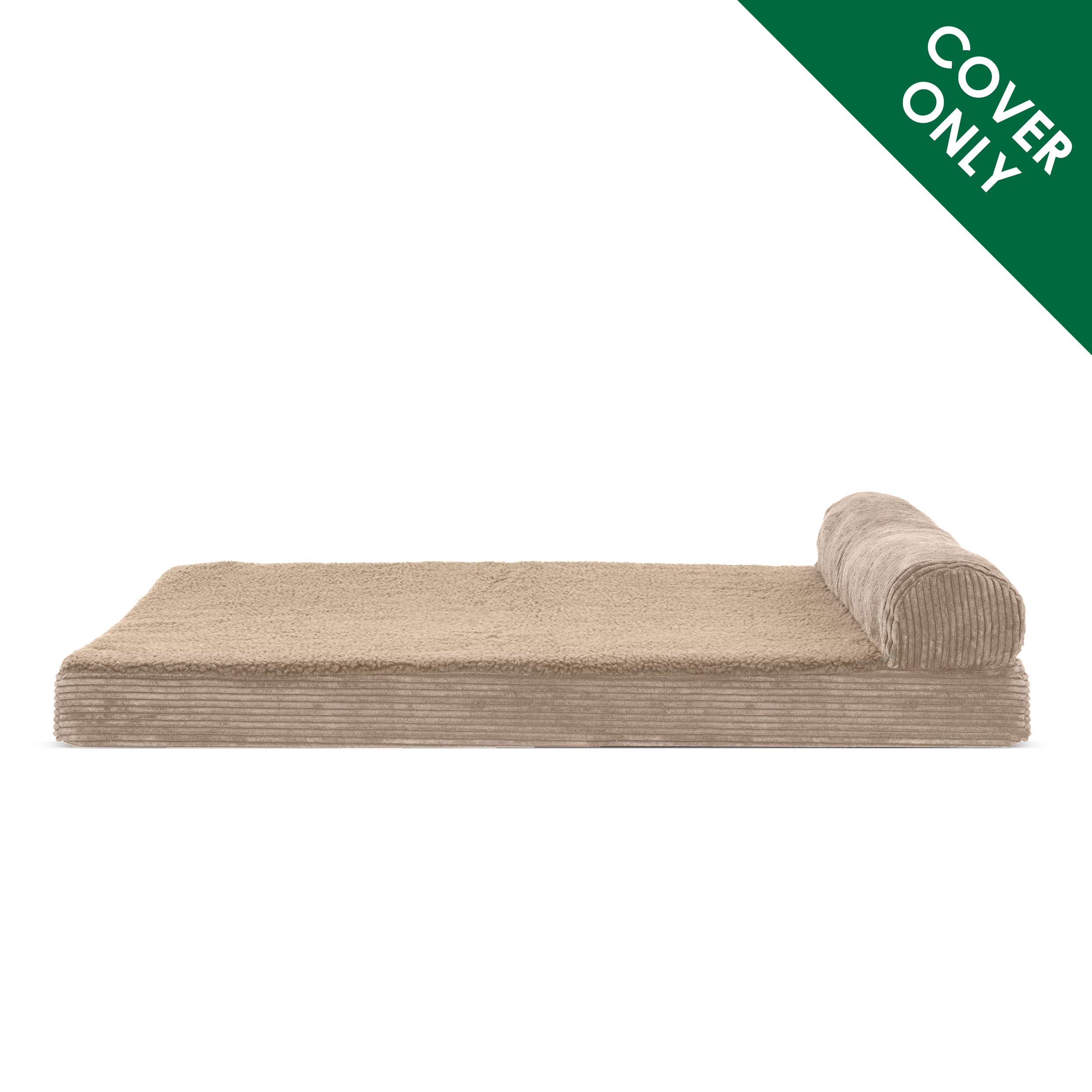 Furhaven Pet Dog Bed | Faux Fleece & Corduroy Chaise Lounge Living Room Couch Pet Bed Replacement Cover for Dogs & Cats, Sandstone, Jumbo Plus by Furhaven