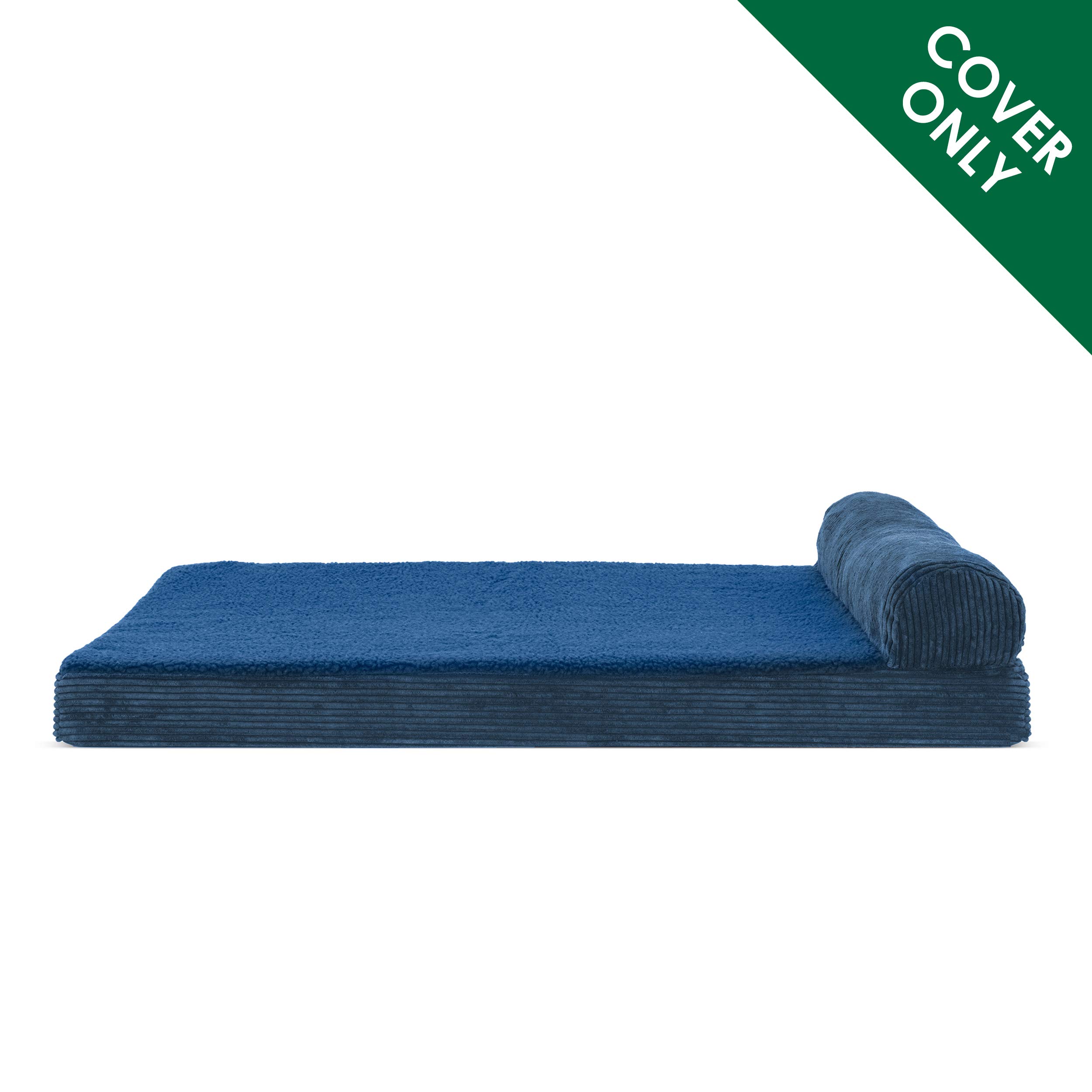 Furhaven Pet Dog Bed | Faux Fleece & Corduroy Chaise Lounge Living Room Couch Pet Bed Replacement Cover for Dogs & Cats, Navy, Blue, Jumbo Plus by Furhaven