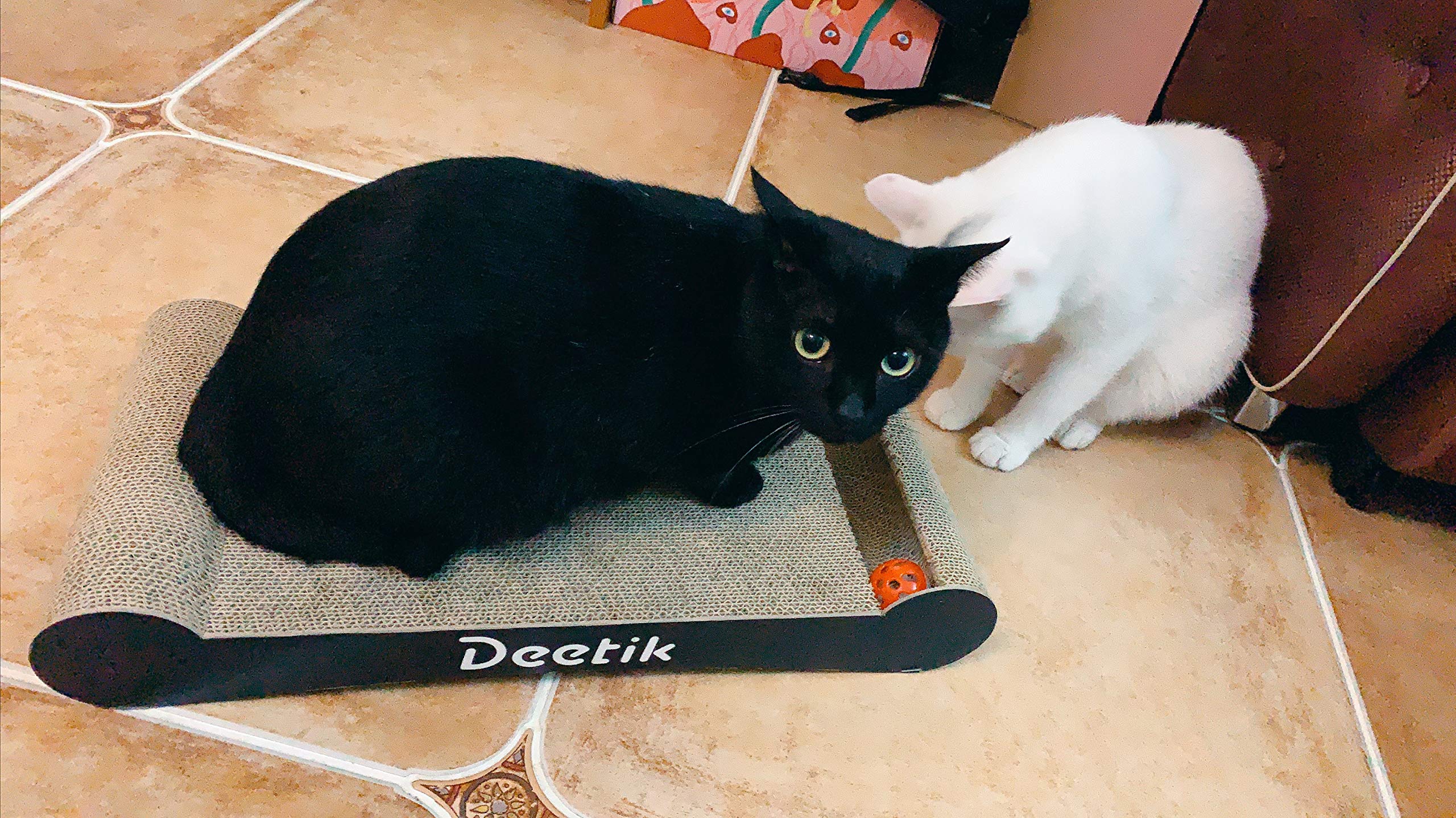 deetik Large Cat Scratcher, Scratching Pad, with Rolling Bell Ball Toy and Catnip, Wide and Durable (Black) by deetik